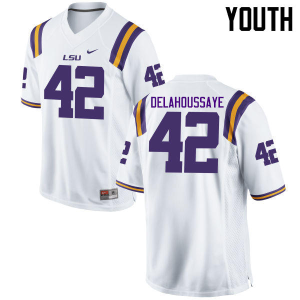 Youth LSU Tigers #42 Colby Delahoussaye College Football Jerseys Game-White